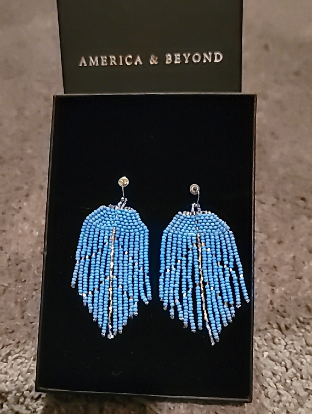 America & Beyond Blue Seed Bead Fringe Drop Earrings